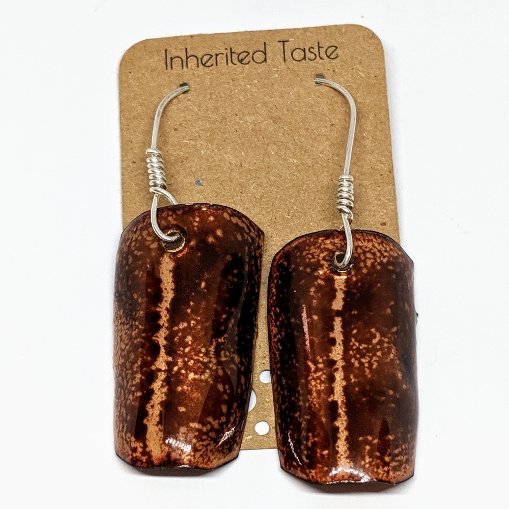 Handcrafted Brown Enamel Dangle Earrings OOAK